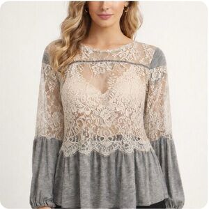 Venus Lace Boho Peplum Top Long Sleeve M Angelcore Fairy Dainty Cottagecore